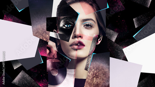 Composition of women portraits with earrings and black body art