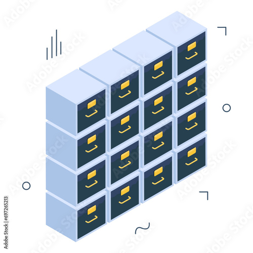 Conceptual isometric design icon of drawers almirah
