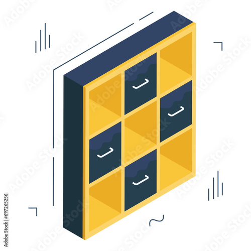 Conceptual isometric design icon of drawers almirah

