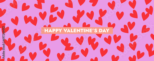 Creative concept of Happy Valentines Day card. Modern abstract art design with hearts pattern and modern typography. Template for celebration, ads, branding, banner, cover, label, poster, sales