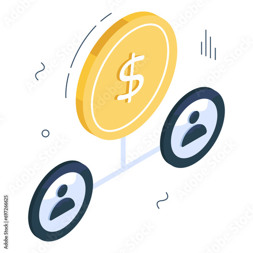 Dollar coins with avatars showcasing investors icon 

