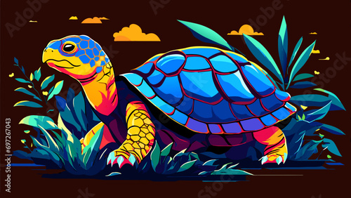 Wise old tortoise in a garden. vektor icon illustation