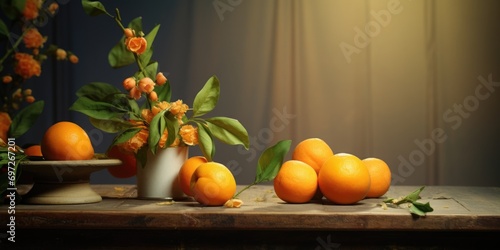 A bunch of oranges sitting on top of a wooden table. Perfect for food and kitchen-related designs