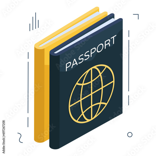 An isometric design icon of passport, editable vector