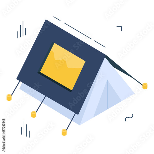 An isometric design icon of camp