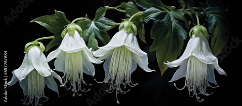 Night blooming flowers, known as Belle de Nuit, Queen of the Night, or Dutchman's Pipe, commonly appear in Veracruz, Mexico, and typically bloom for only one night. photo