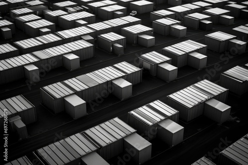 A black and white photo showcasing a large number of boxes. Versatile image suitable for various projects