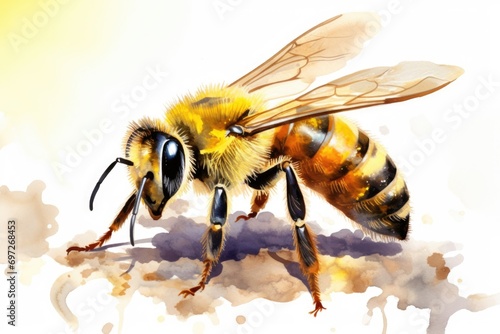 A beautiful watercolor painting of a bee on a clean white background. Perfect for nature-themed designs or educational materials
