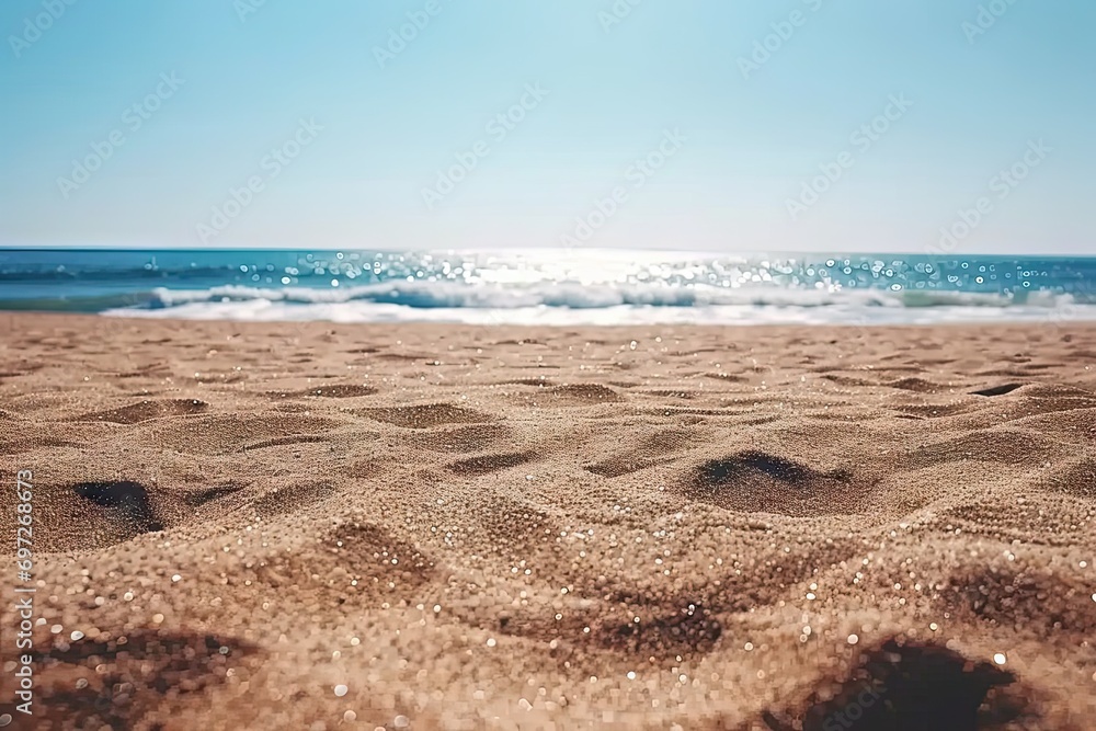 Breathtaking view of beach azure sea meets golden shore creating picturesque scene of tranquility and natural beauty. Gentle waves kiss sandy coastline under warm glow of sun Breathtaking view of beach azure sea meets golden shore creating picturesque scene of tranquility and natural beauty. Gentle waves kiss sandy coastline under warm glow of sun