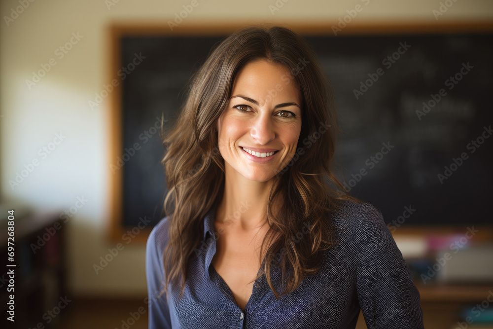 Fototapeta premium Radiant Educator: A Joyful 35-Year-Old Woman Teaching Physics