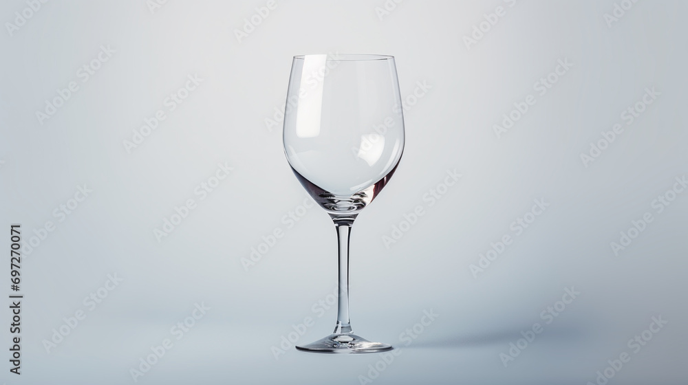 elegant simple empty transparent wine glass with long stem isolated on gray background