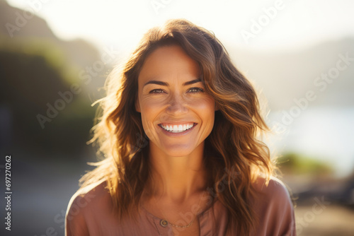 Positive Vibes: Sunlit Portrait of a 35-Year-Old Woman