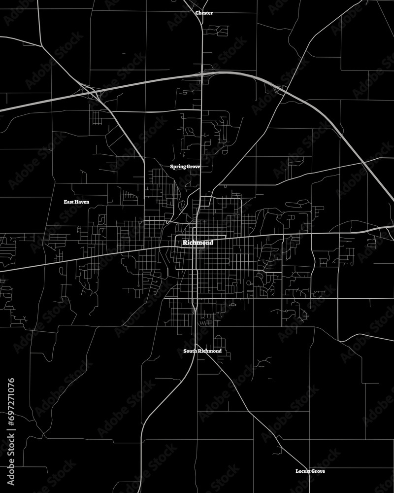 Richmond Indiana Map, Detailed Dark Map of Richmond Indiana