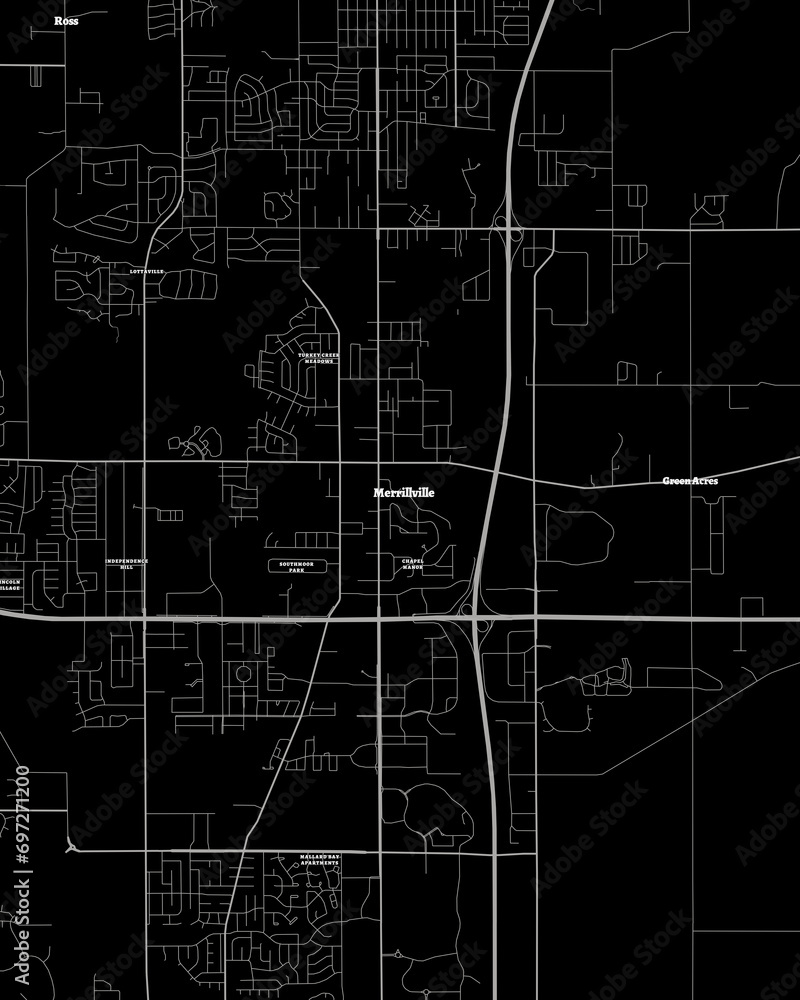 Merrillville Indiana Map, Detailed Dark Map of Merrillville Indiana Stock Illustration Adobe Stock