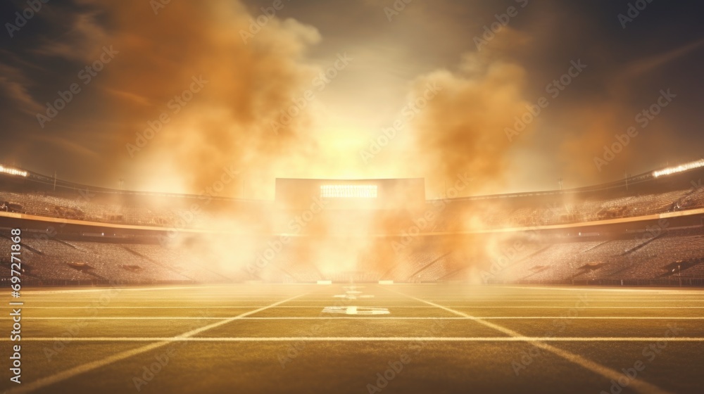A baseball field with smoke rising from it. Perfect for sports enthusiasts and fans of baseball