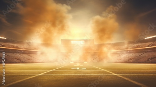 A baseball field with smoke rising from it. Perfect for sports enthusiasts and fans of baseball
