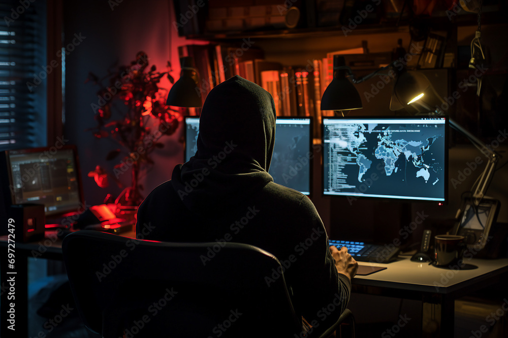 Generative AI portrait hacker in dark room secret organization community specialists Generative AI portrait hacker in dark room secret organization community specialists