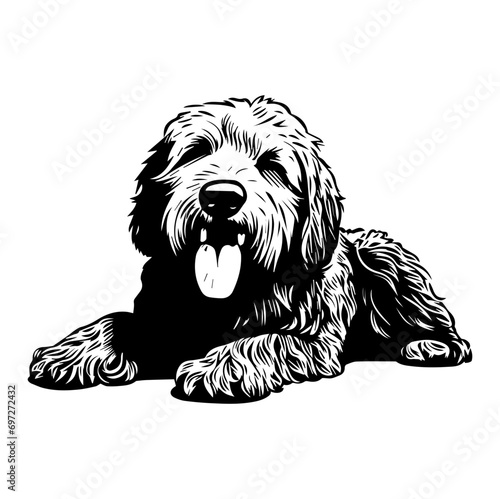 Golden Doodle dog resting silhouette illustration, Golden Doodle dog resting Logo Monochrome Design, Generative AI.
