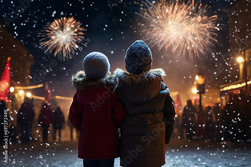 Generative AI happy children visiting winterland fair Christmas atmosphere