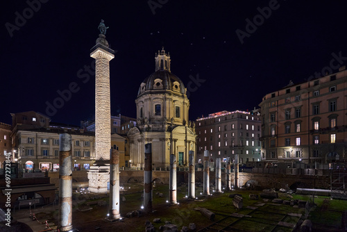 Trajan's Forum (Foro di Traiano) at night in Rome, Italy
 photo
