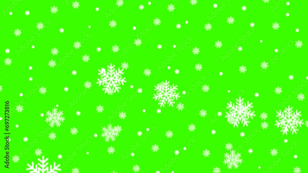 Cartoon animation with snowflake falling on green background, winter, snow. Cartoon animation with snowflake falling on green background, winter, snow.