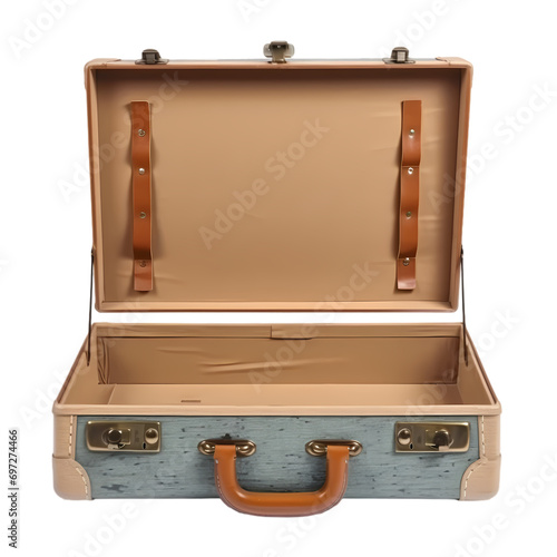 Retro suitcase front open isolated on transparent background