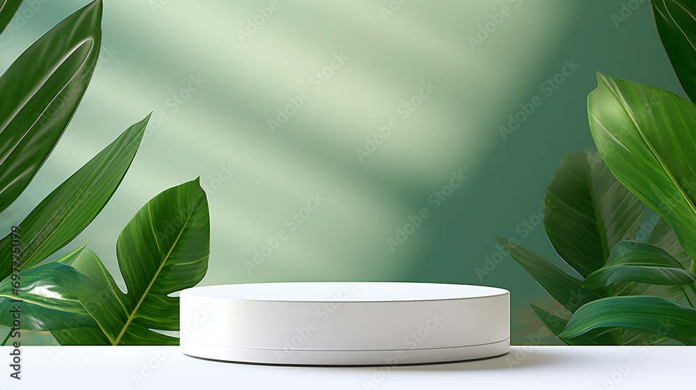 3d rendered abstract empty display podium with leaves Minimal scene for product display presentation 3d rendered abstract empty display podium with leaves Minimal scene for product display presentation