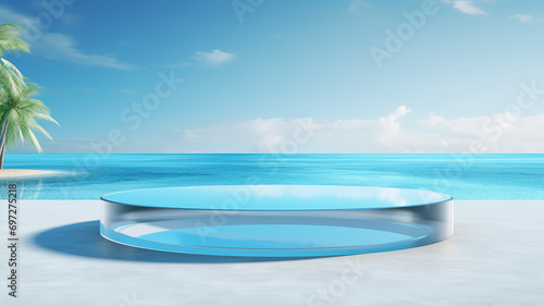 3d rendered empty display glass podium in the water Minimal scene for product display presentation © Uzair