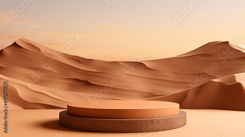 3d rendered wooden empty display podium Minimal scene for product display presentation desert concept