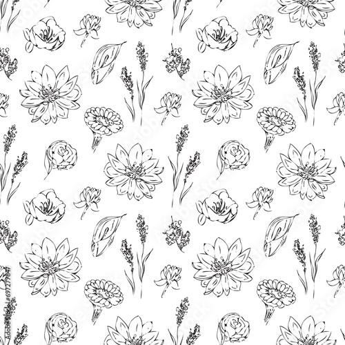 sketch floral seamless pattern- illustration. wild flowers ornament