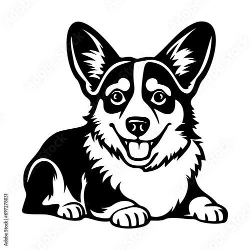Pembroke Welsh Corgi dog resting silhouette illustration, Pembroke Welsh Corgi dog resting Logo Monochrome Design, Generative AI.