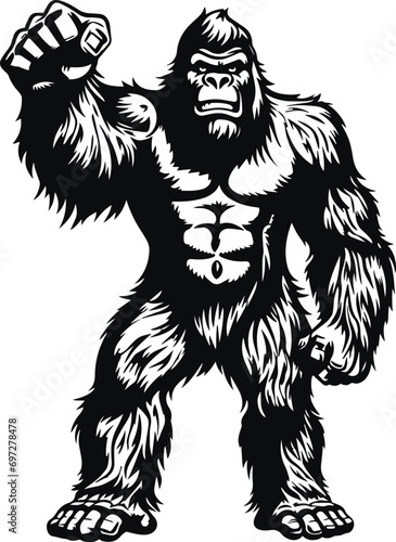Retro Bigfoot vector, Vintage Yeti vector, Wild Monster Vector illustration