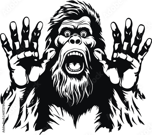 Retro Scary Bigfoot vector, Vintage Yeti face vector, Fanny Bigfoot, Wild Monster Vector illustration