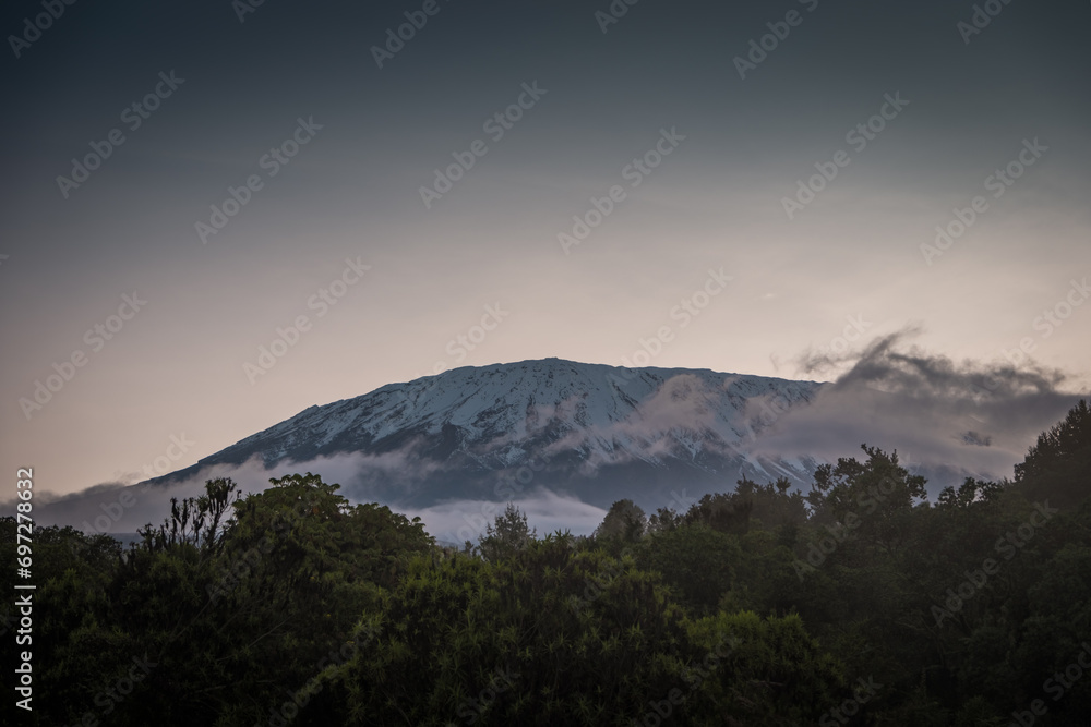 Kilimanjaro's Kibo peak from Simba camp at dusk