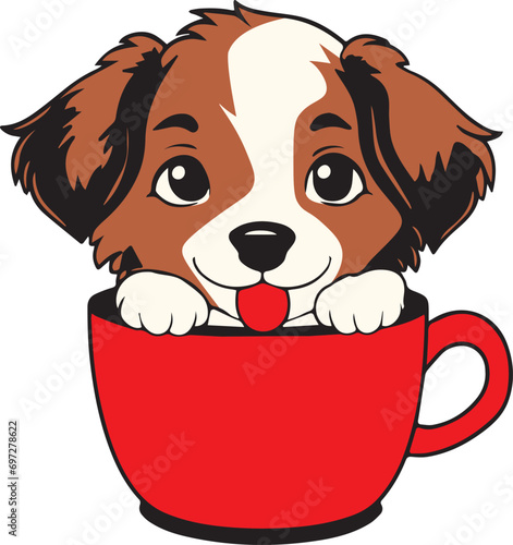 Cute dog in cup, Puppy in cup, Dog in Cup vector illustration