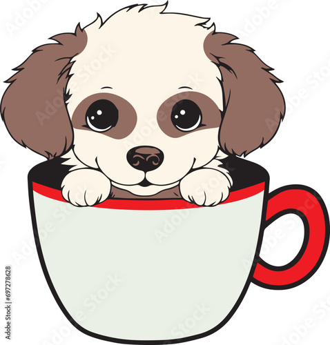 Cute dog in cup, Puppy in cup, Dog in Cup vector illustration