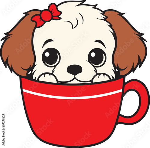 Cute dog in cup, Puppy in cup, Dog in Cup vector illustration