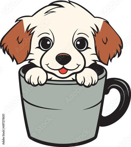 Cute dog in cup, Puppy in cup, Dog in Cup vector illustration