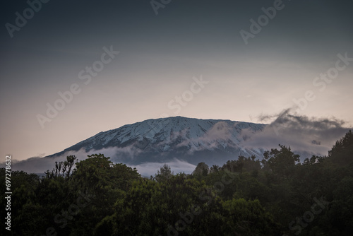Kilimanjaro's Kibo peak from Simba camp at dusk