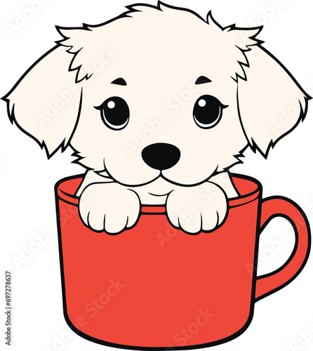 Cute dog in cup, Puppy in cup, Dog in Cup vector illustration
