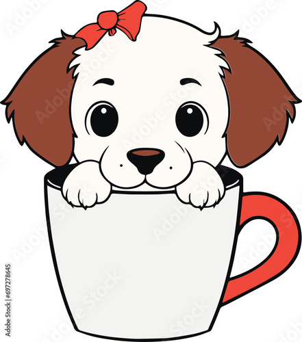 Cute dog in cup, Puppy in cup, Dog in Cup vector illustration