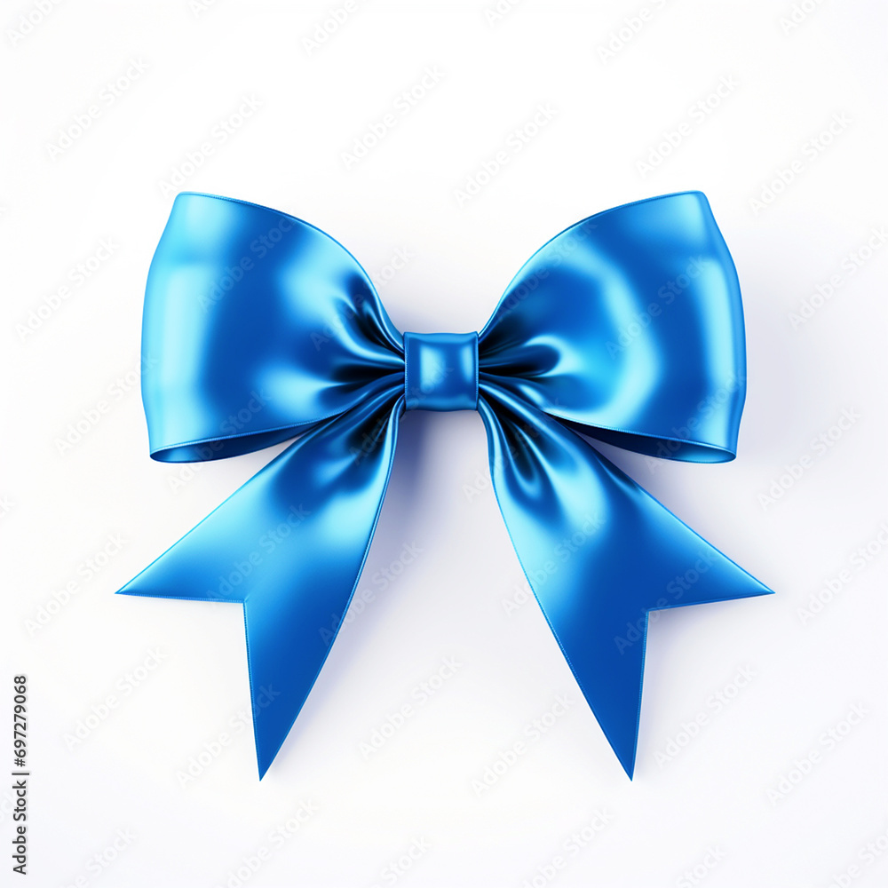 Blue ribbon bow on isolated white background - ai generative Blue ribbon bow on isolated white background - ai generative