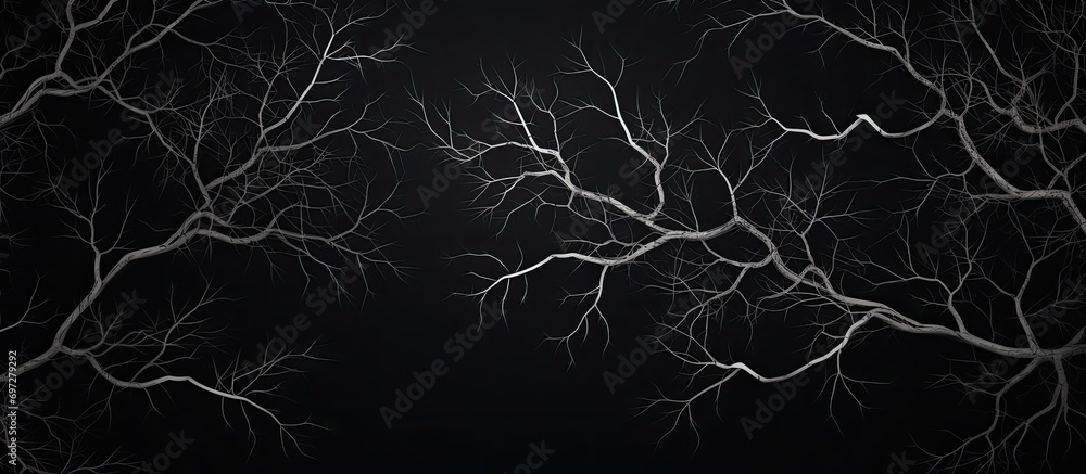 black background with white silhouette of tree branches