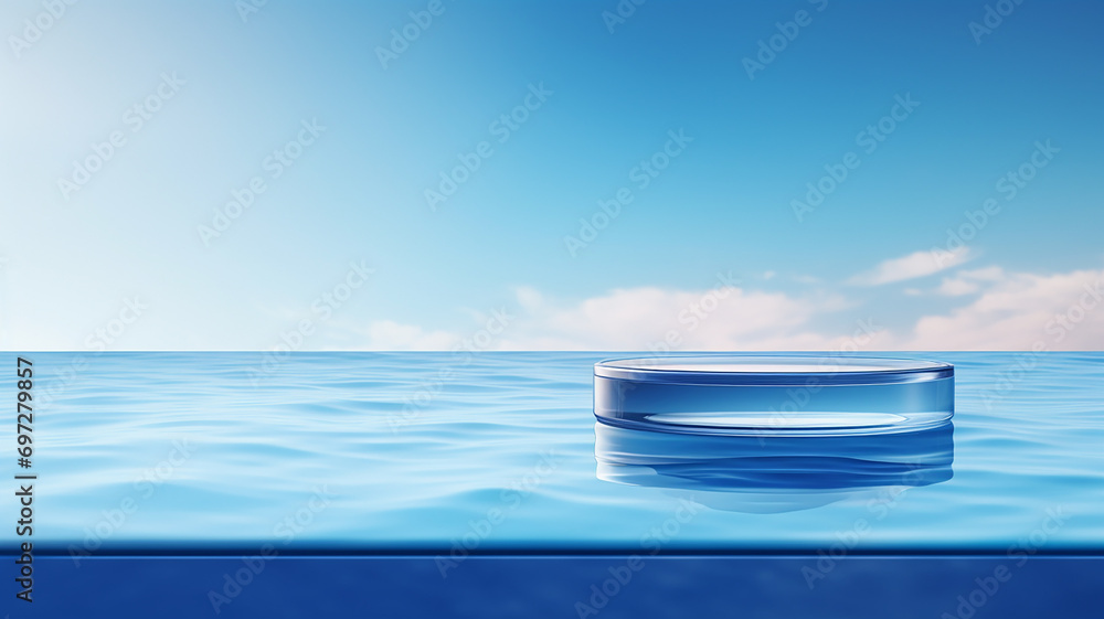 Naklejka premium 3d rendered empty display glass podium on water Minimal scene for product display presentation