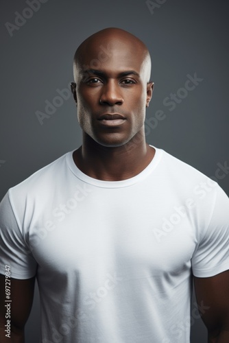 A man wearing a white t-shirt poses for a picture. This versatile image can be used for various purposes