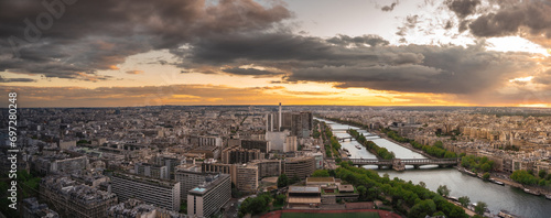 Beautiful view from the top of Eiffel tower during the sunset in Paris  France.
