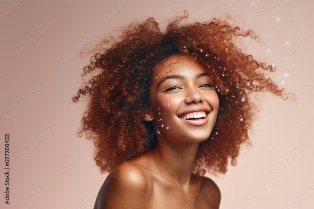 Beauty portrait of young african american woman with curly hair