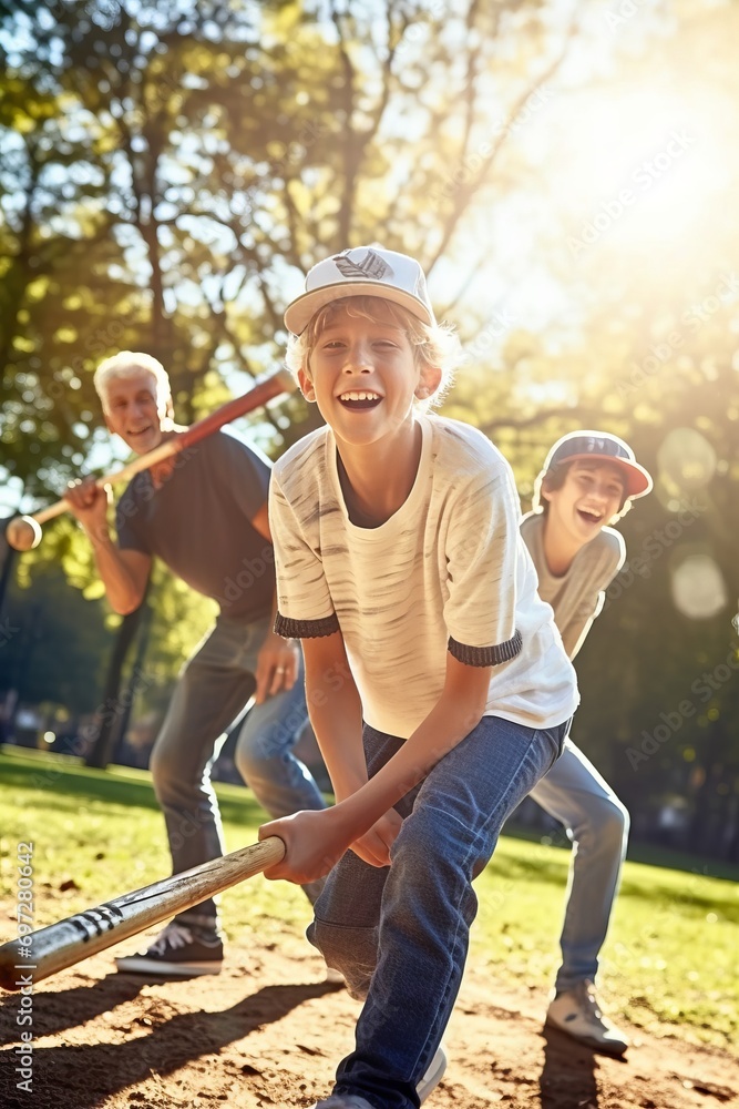Happy family playing baseball in the park on a sunny summer day. Happy family playing baseball in the park on a sunny summer day.