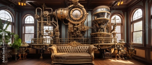 3d rendering of an old steam locomotive in a museum. © GoldenART