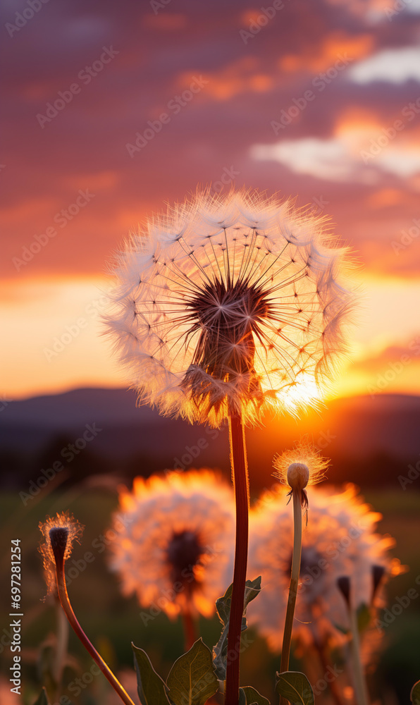 dandelion in the sunset,closeup